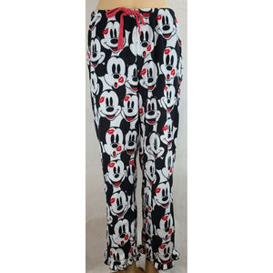 Disney Women (M 8-10) Black White Red Mickey Mouse Kissy Face Lounge Sleep Pants